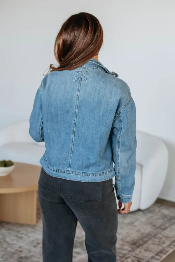 Collared Zip-Front Denim Jacket