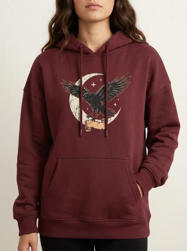 Women's Halloween Gothic Raven Moon Printed Hoodie