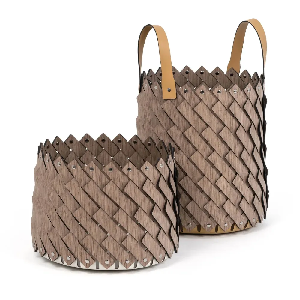 Sculptural Wood Weave Square Basket