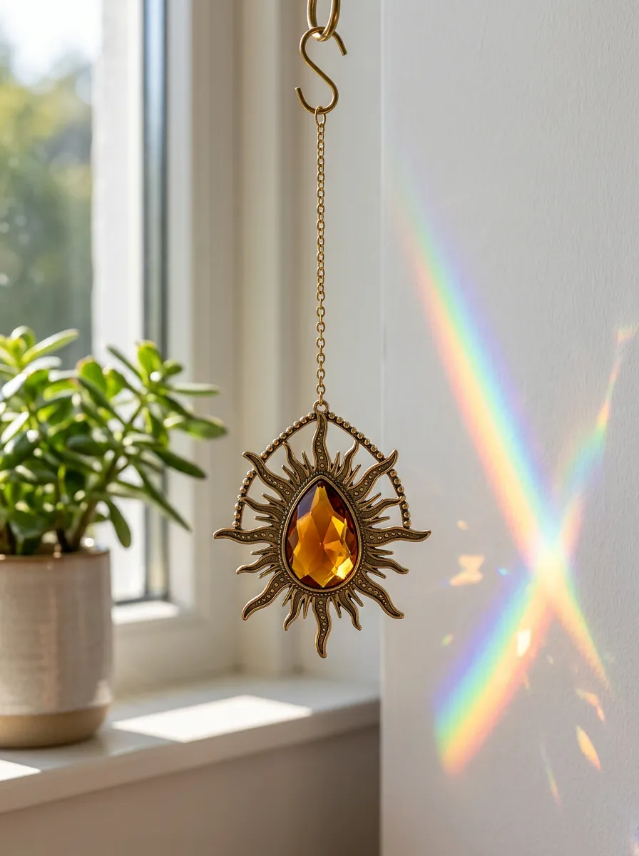 Boho Sunburst Teardrop Crystal Suncatcher Hanging Ornament