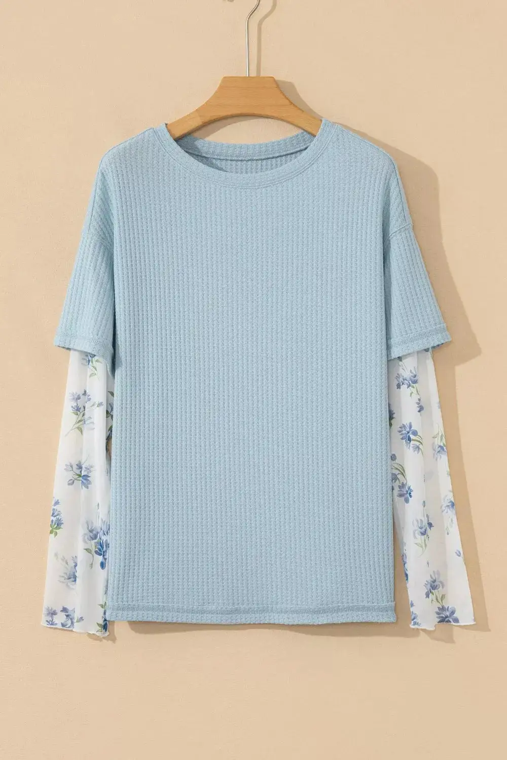 Waffle Knit Lace Detail Floral Top