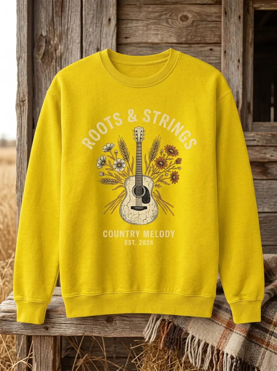Guitar Floral Unisex Country Music Crew Neck Sweatshirt