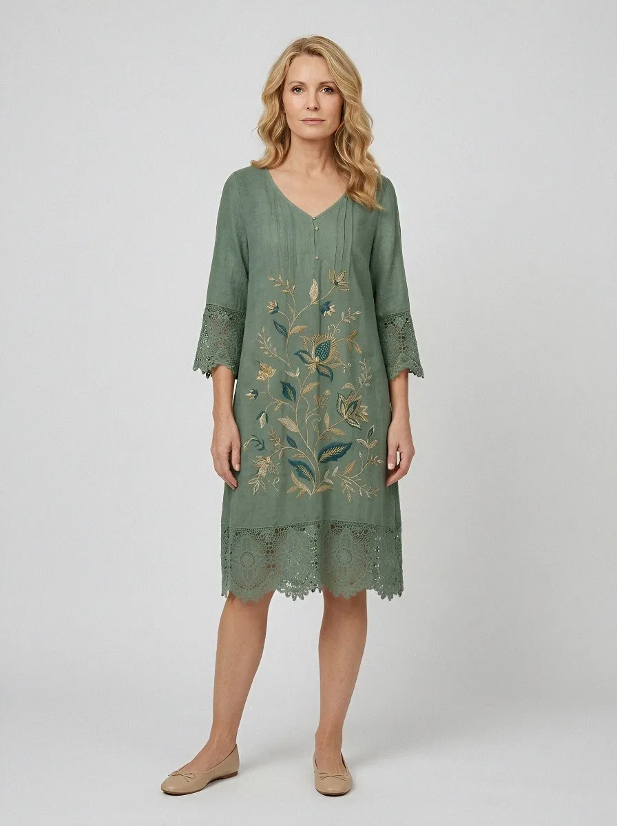 Women's Summer Vacation Floral Embroidery Lace Trim Printed Dress