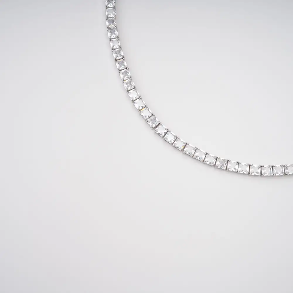 Silver Tone Square Cut Crystal Embellished Necklace