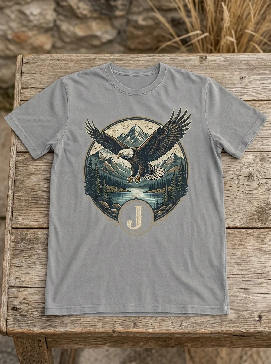 Women's Nature Eagle Mountain Landscape Initial J Graphic Tee