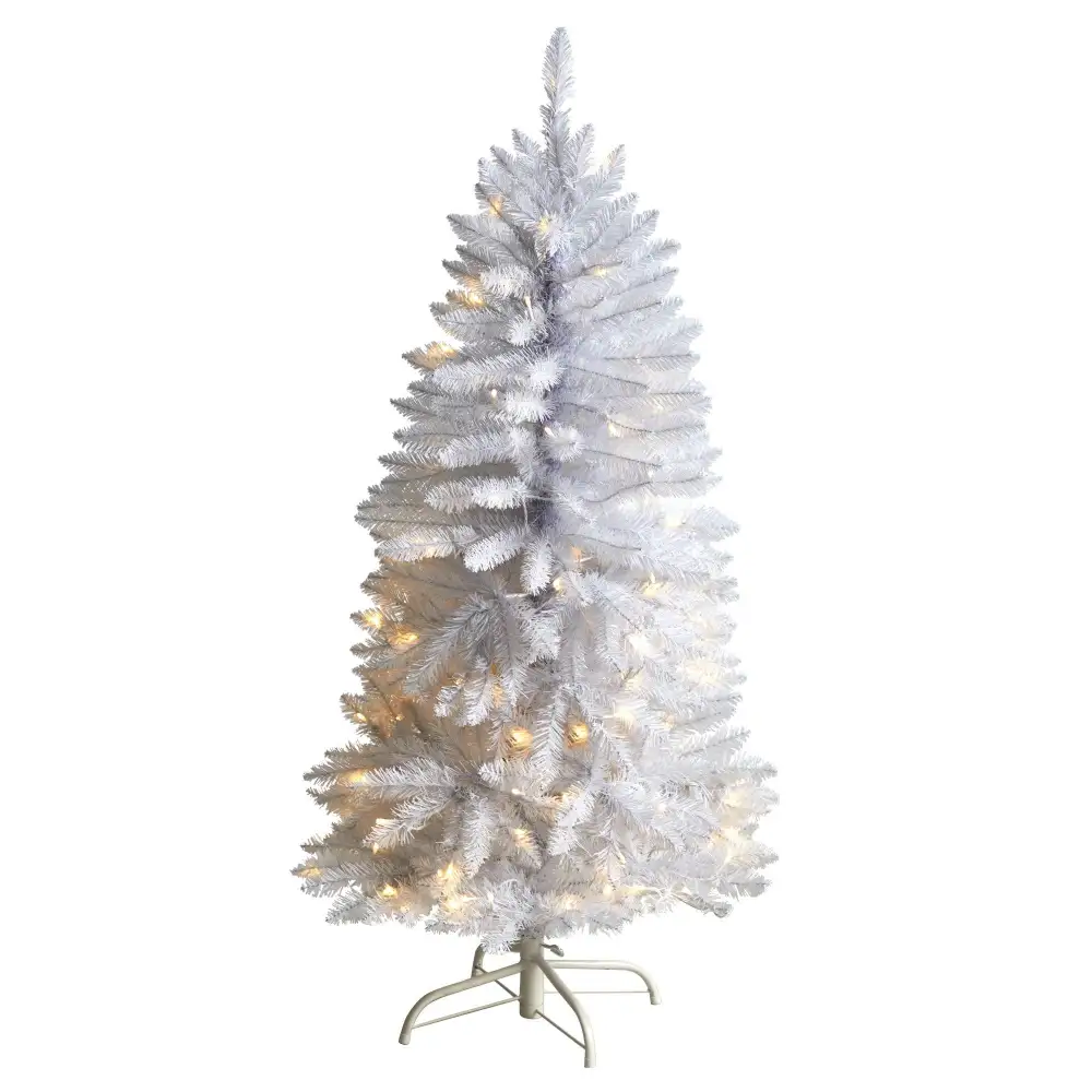 Slim Artificial Christmas Tree with Warm LED Lights and Bendable Branches Botanical Accent