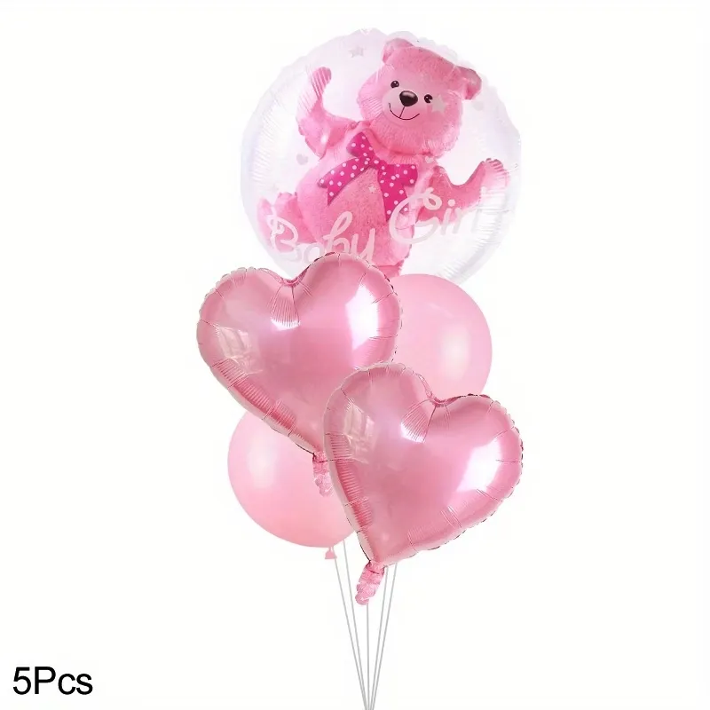 Teddy Bear Heart Balloon Set