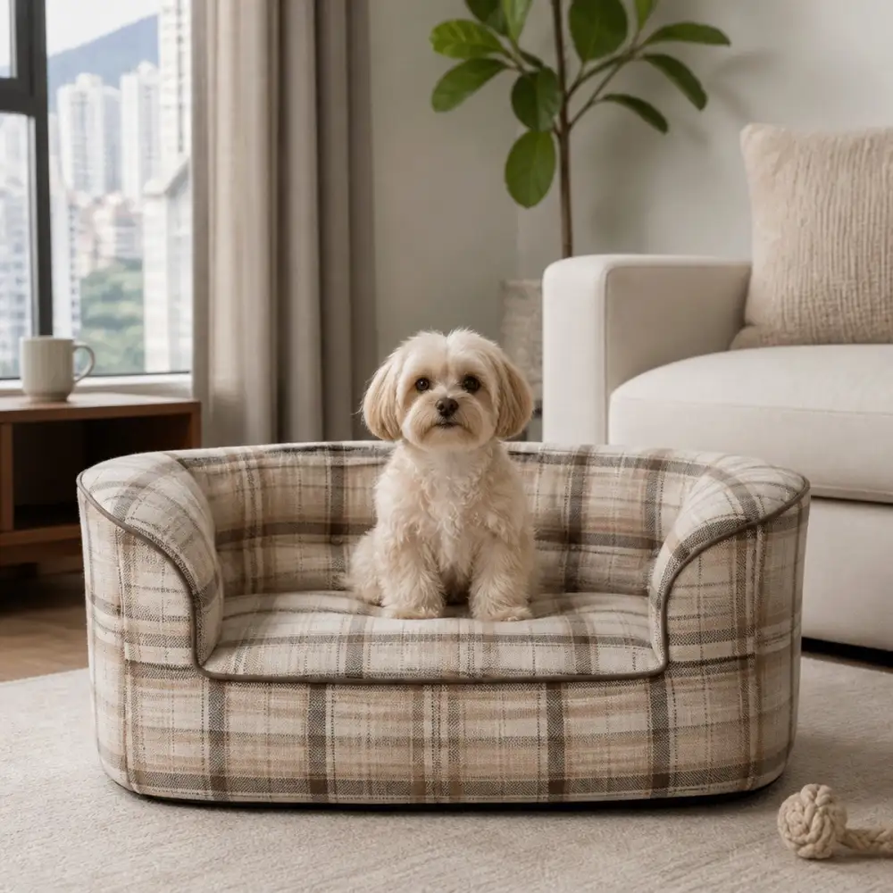 Plaid Bolster Pet Sofa Bed