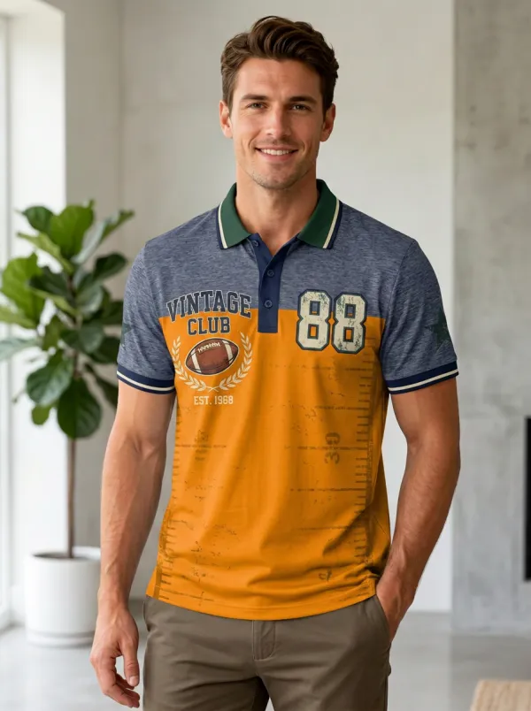 Men's Gridiron Vintage Graphic Polo Shirt
