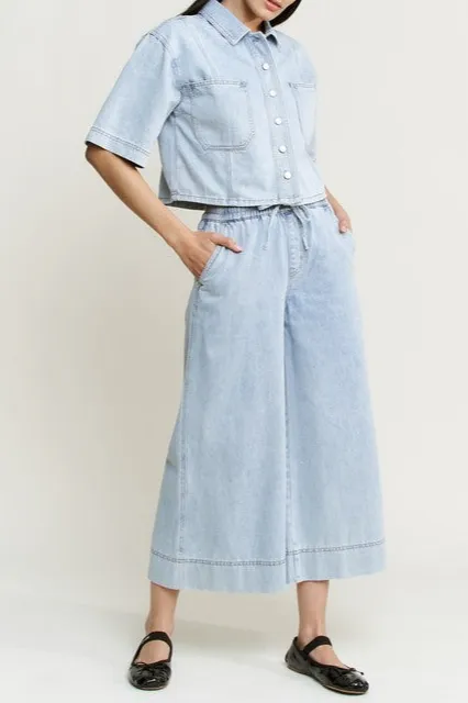 Denim High Rise Wide Leg Pants