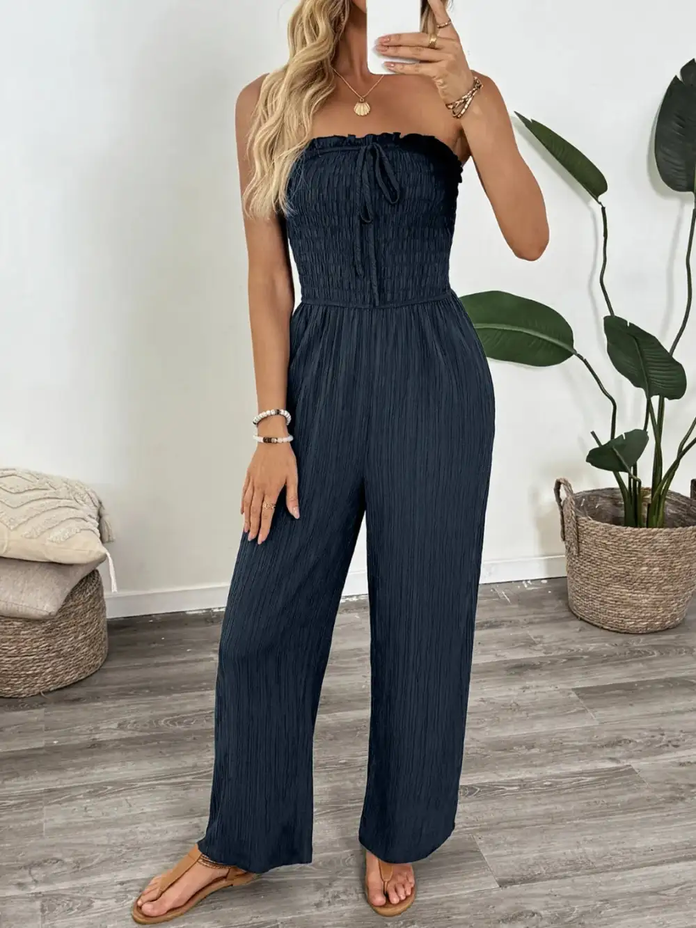 Smocked Tube Wide Leg Everyday Jumpsuit