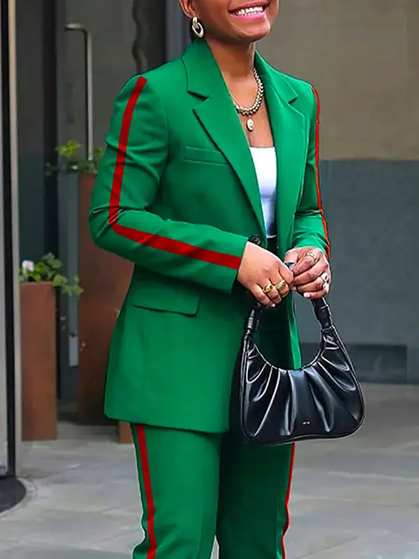 Long Sleeve Relaxed Split Striped Lapel Blazer