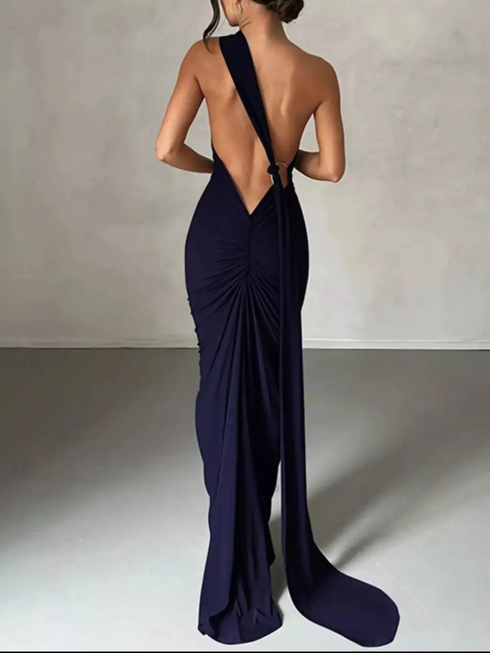 Backless One Shoulder Ruched Bodycon Maxi Dress