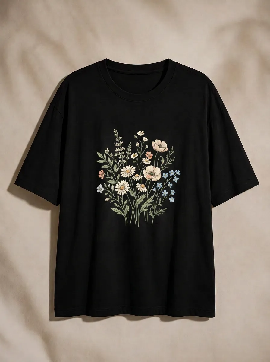 Women's Botanical Nature Lover Wildflower Bouquet Printed T-shirt