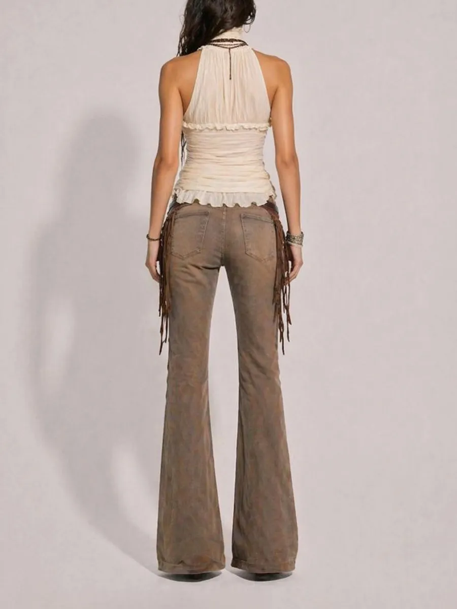 Daria High-Neck Sleeveless Ruched Top