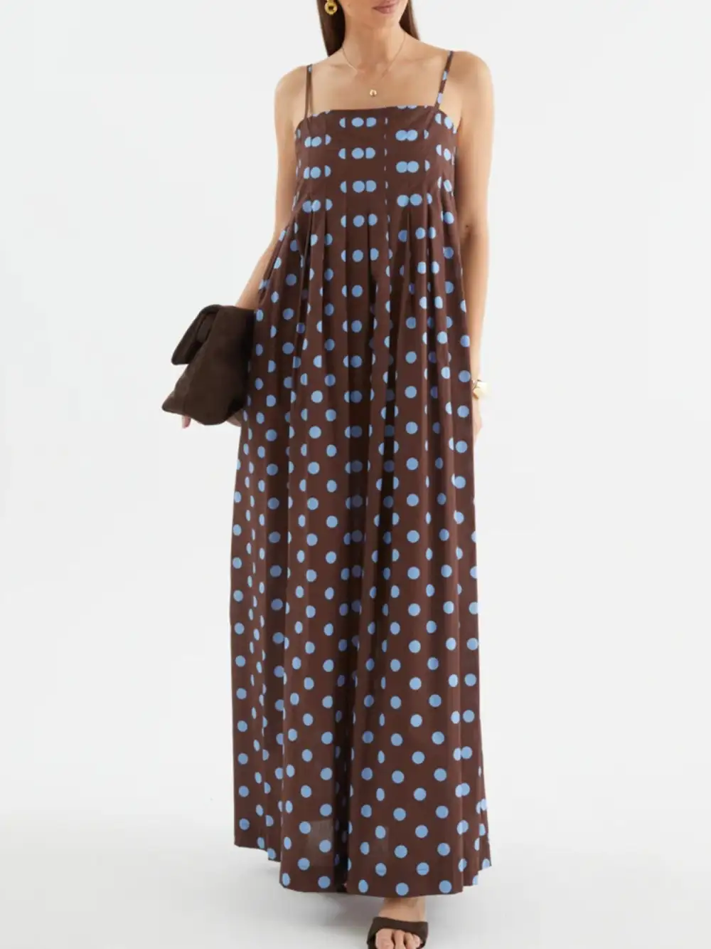 Smocked Polka-Dot Maxi Dress