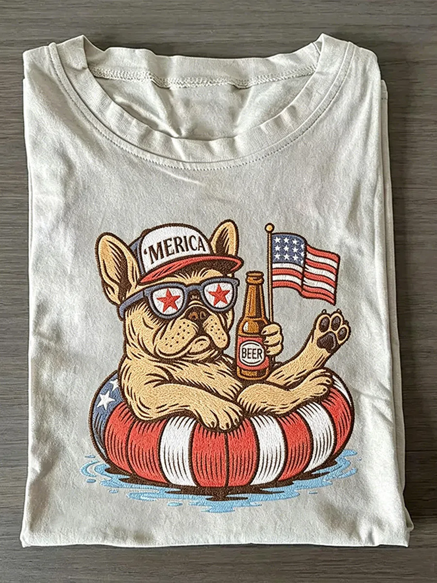 Unisex USA 250th Independence Day Puppy Print T-shirt