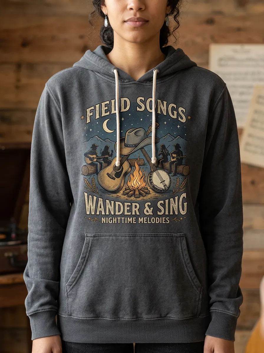 Banjo Guitar Campfire Country Music Graphic Hoodie