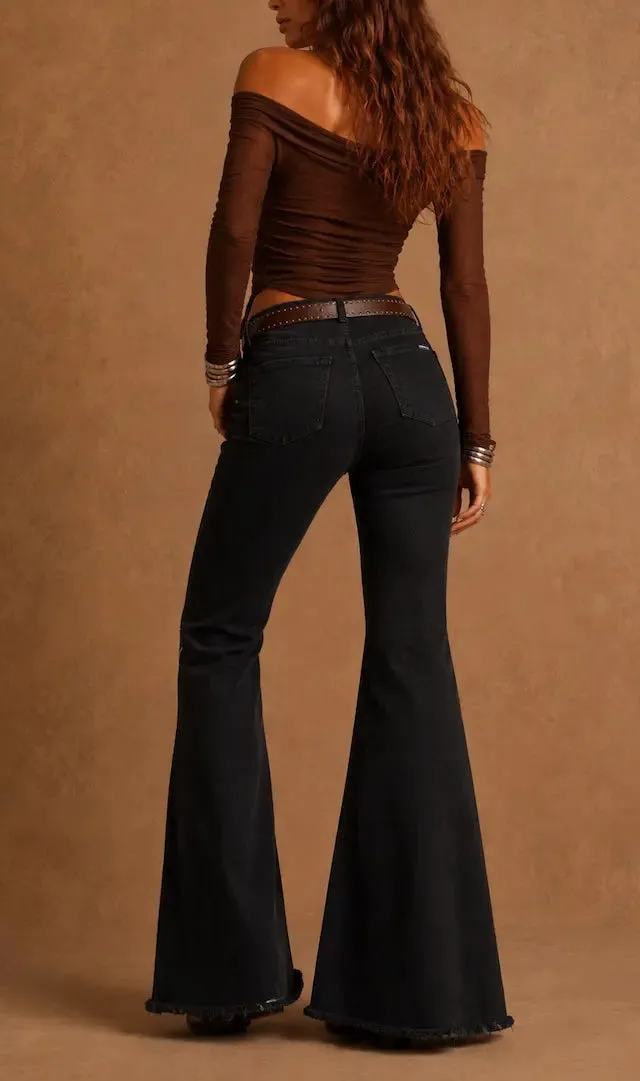Flare Studded Detail Western Style Casual Denim Jeans