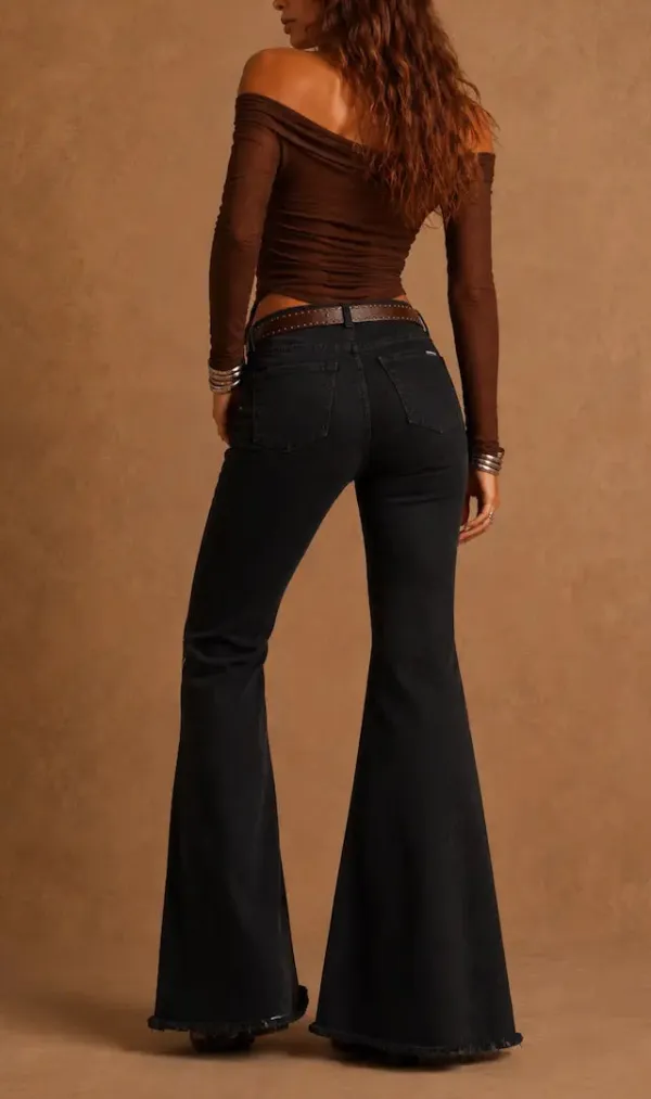 Flare Studded Detail Western Style Casual Denim Jeans