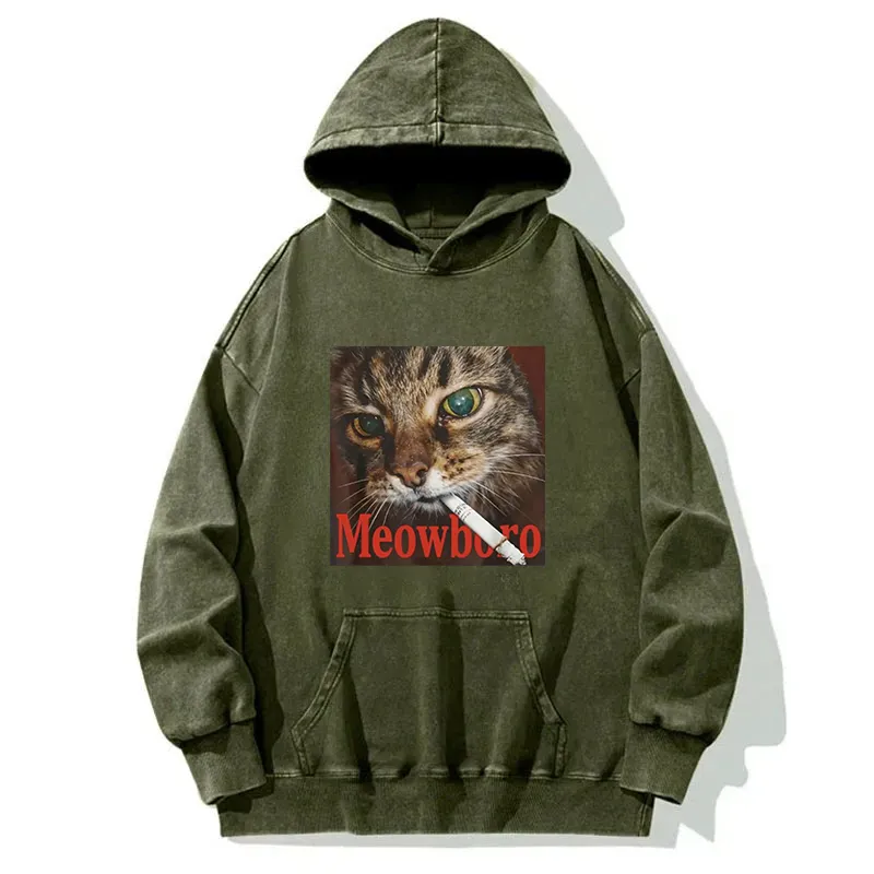 Funny Smoking Cat Meme Washed Hoodie