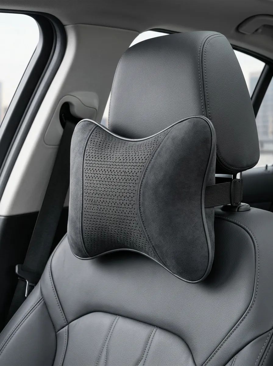 Car Interior Perforated Suede-Texture Neck Support Pillow