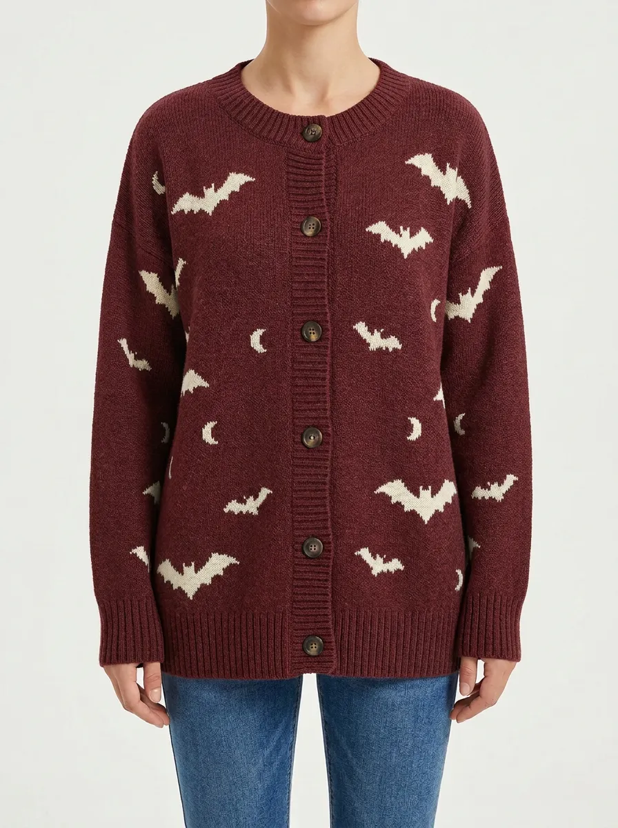 Women's Halloween Gothic Bat Moon Knit Cardigan