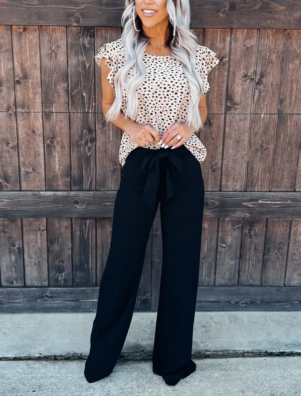 Spotted Print Neck Ruffled Tank Top