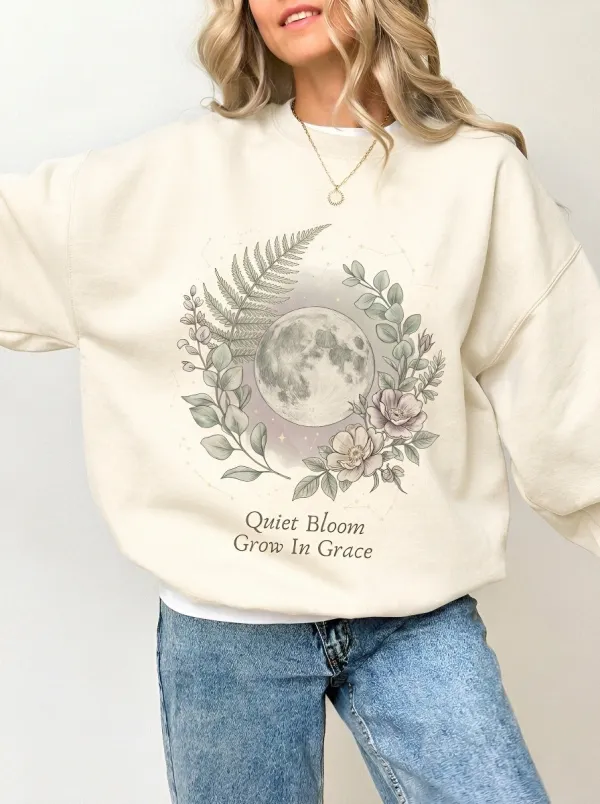 Women's Celestial Moon Floral Quiet Bloom Printed Sweatshirt