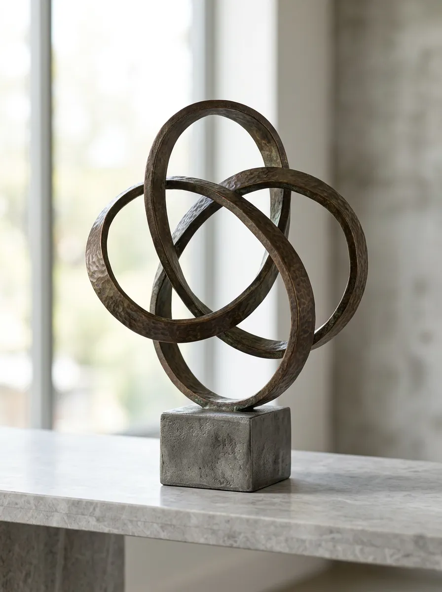 Modern Home Decor Abstract Interlocking Rings Bronze Metal Sculpture