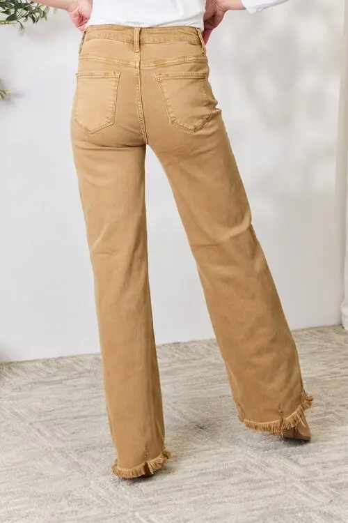 Fringe Hem Wide Leg Denim Jeans