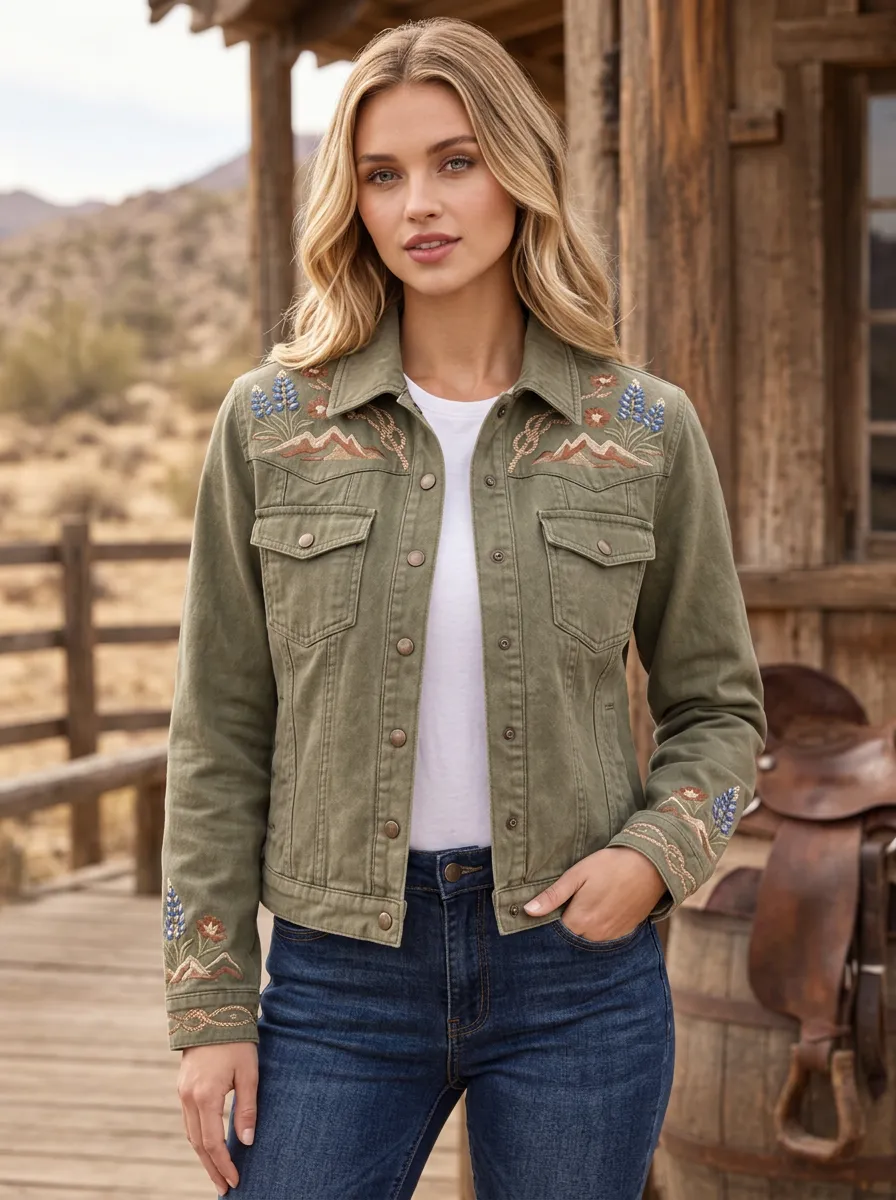 Ranch Mountain Floral Embroidered Graphic Women's Western Jacket