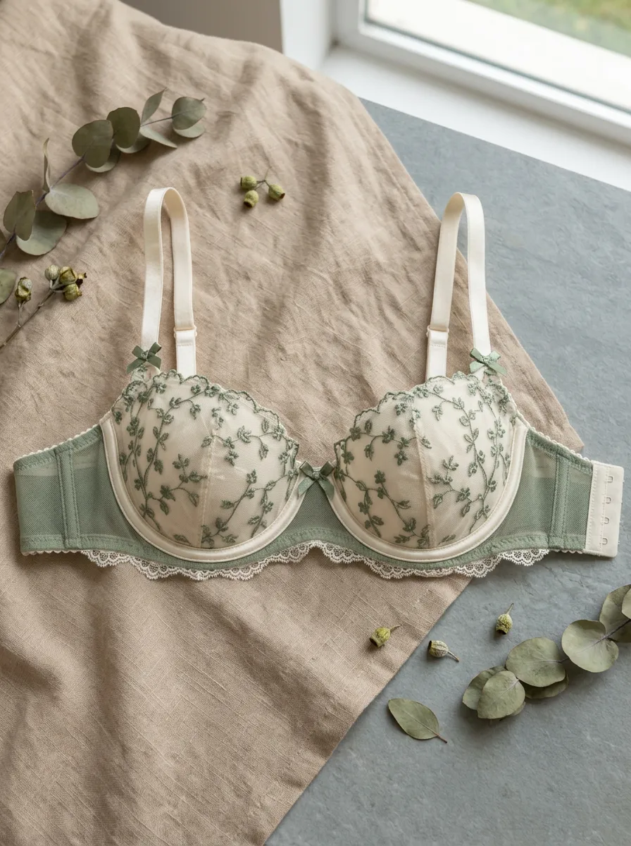 Women's Floral Embroidery Mesh Mesh Detail Modern Minimalist Bra