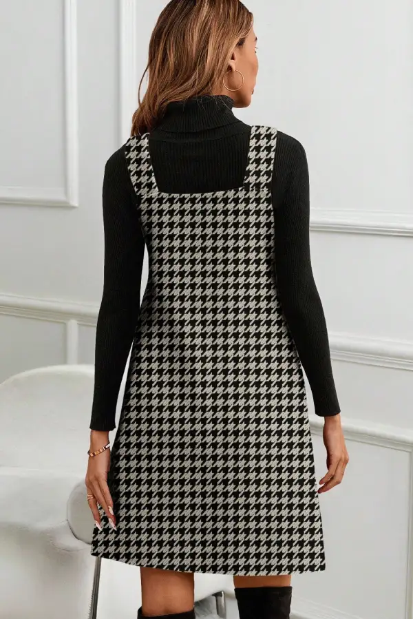 Houndstooth Printed V Neck Mini Dress