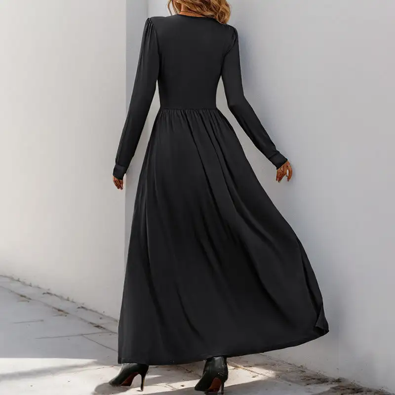 Women's V-Neck Long-Sleeve Ruffled Bridal Maxi Dress