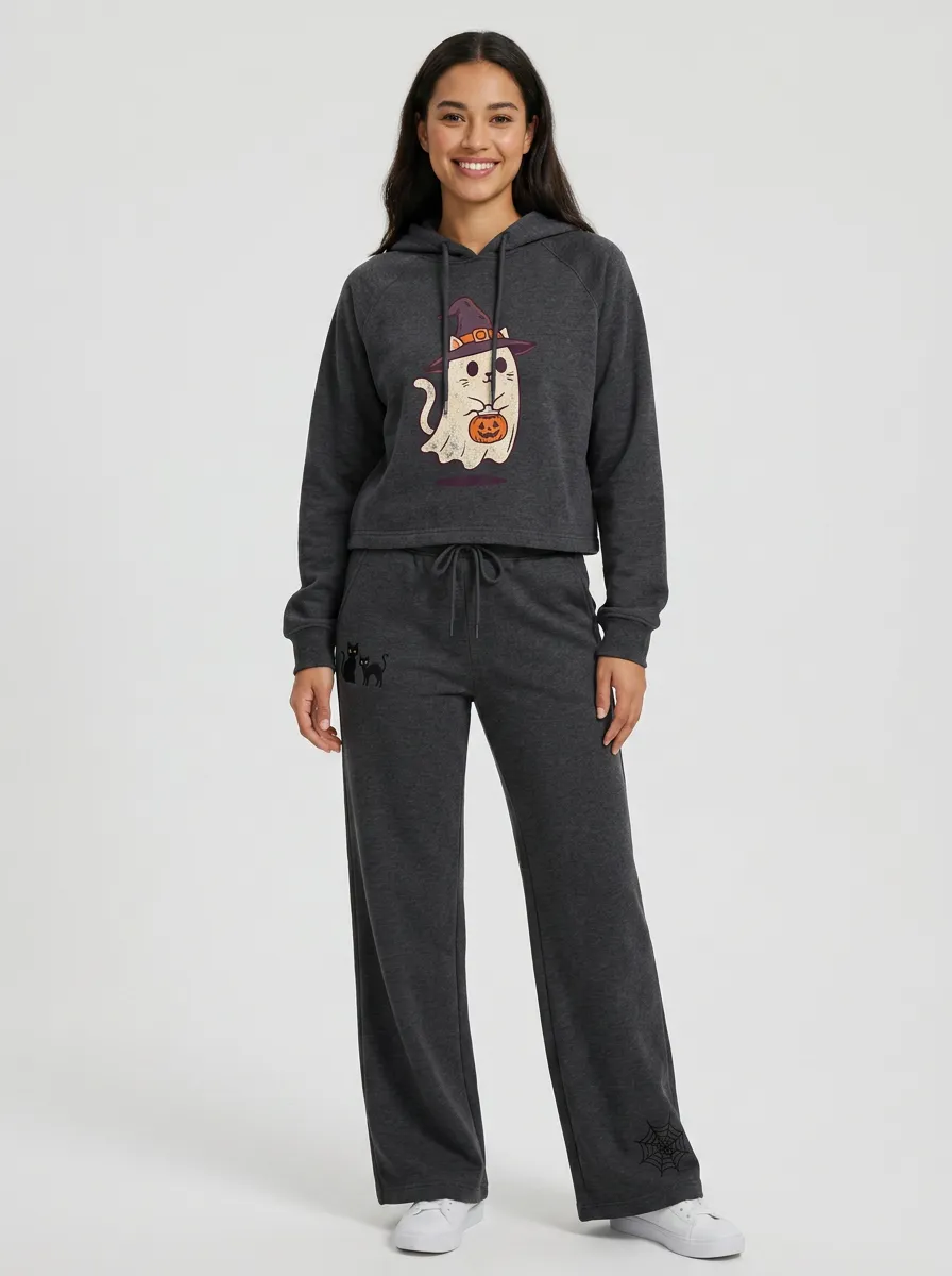 Women's Halloween Ghost Cat Pumpkin Printed Tracksuit