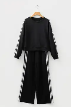Refined Striped Pullover Sweatpants Two-Piece Set