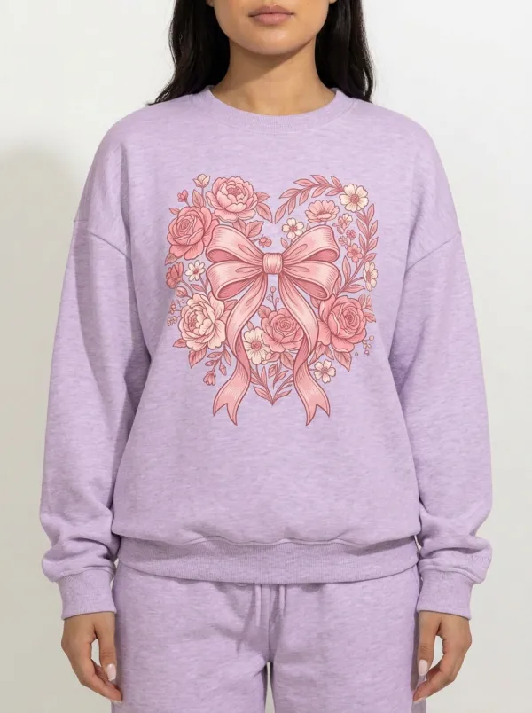 Women's Breast Cancer Awareness Floral Heart Bow Printed Sweatshirt