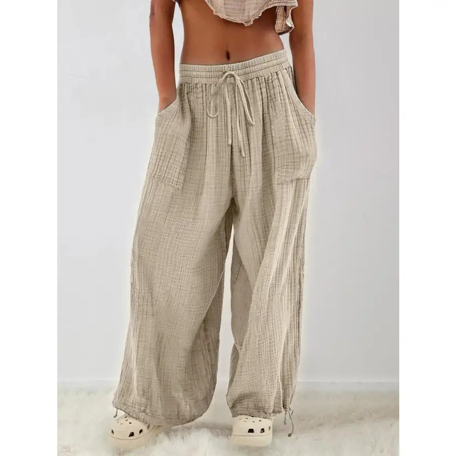 Textured Tied Pants with Pockets