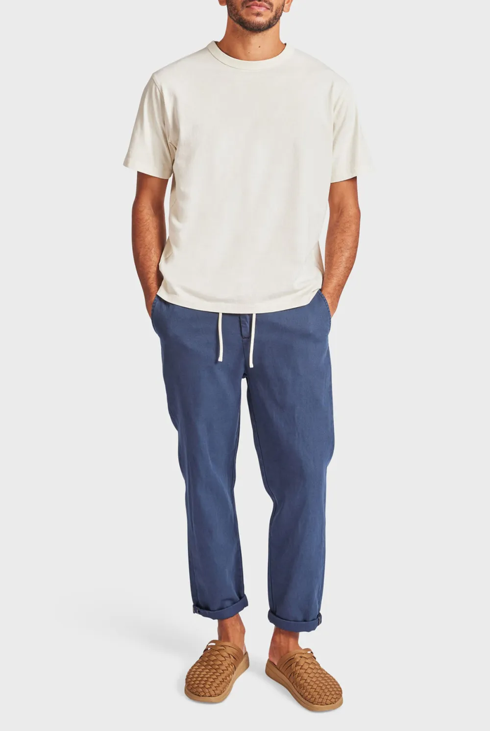 Casual Drawstring Waist Cotton Blend Trousers