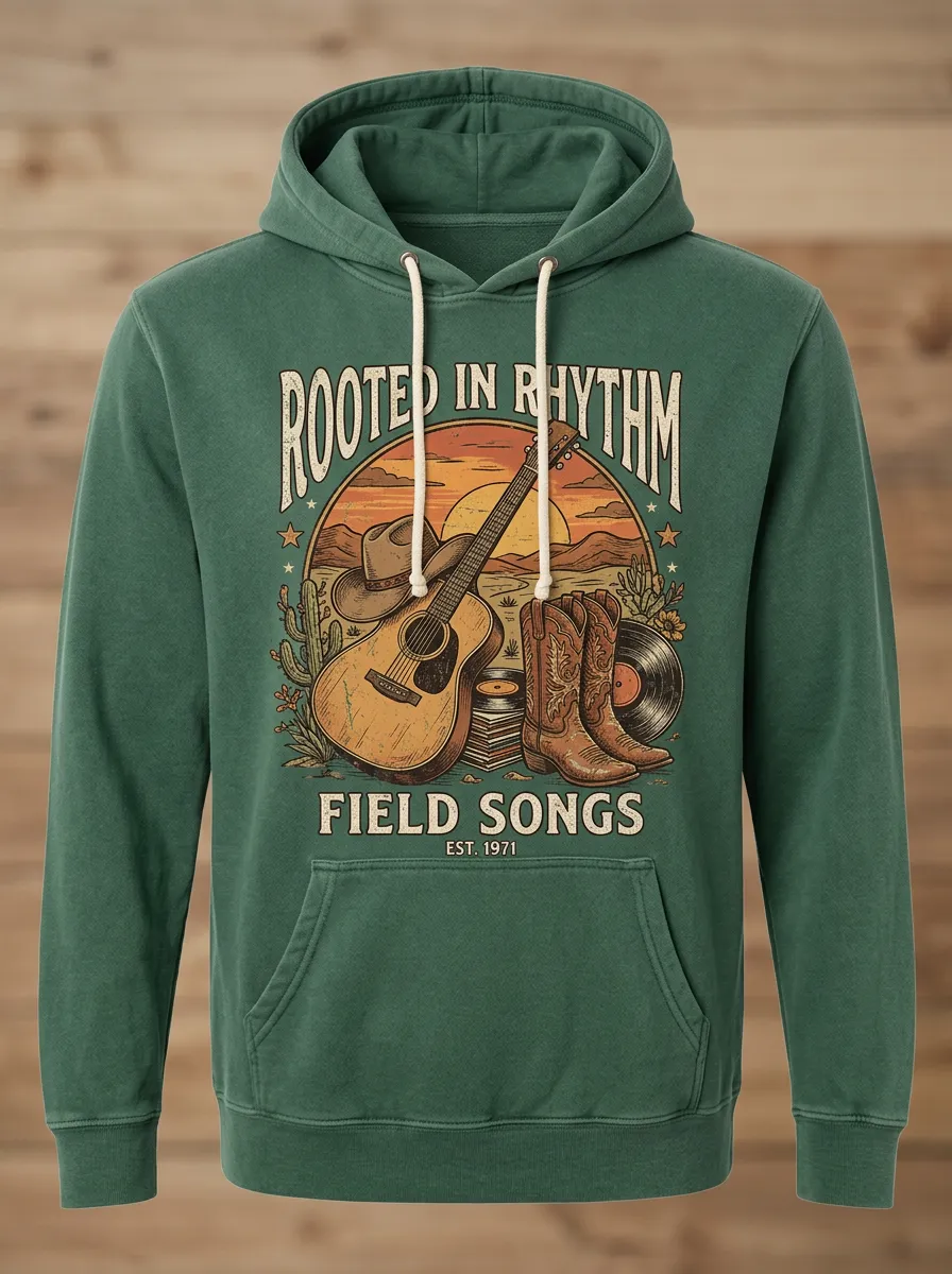 Country Music Guitar Cowboy Boot Pullover Hoodie