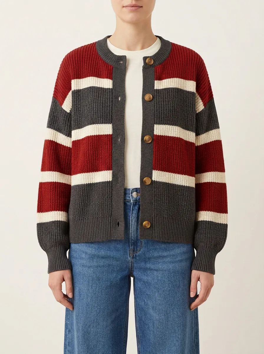 Printed Rugby Striped Print Knit Cardigan