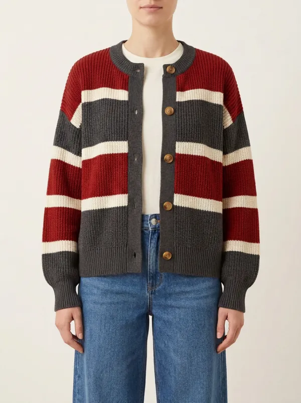 Printed Rugby Striped Print Knit Cardigan