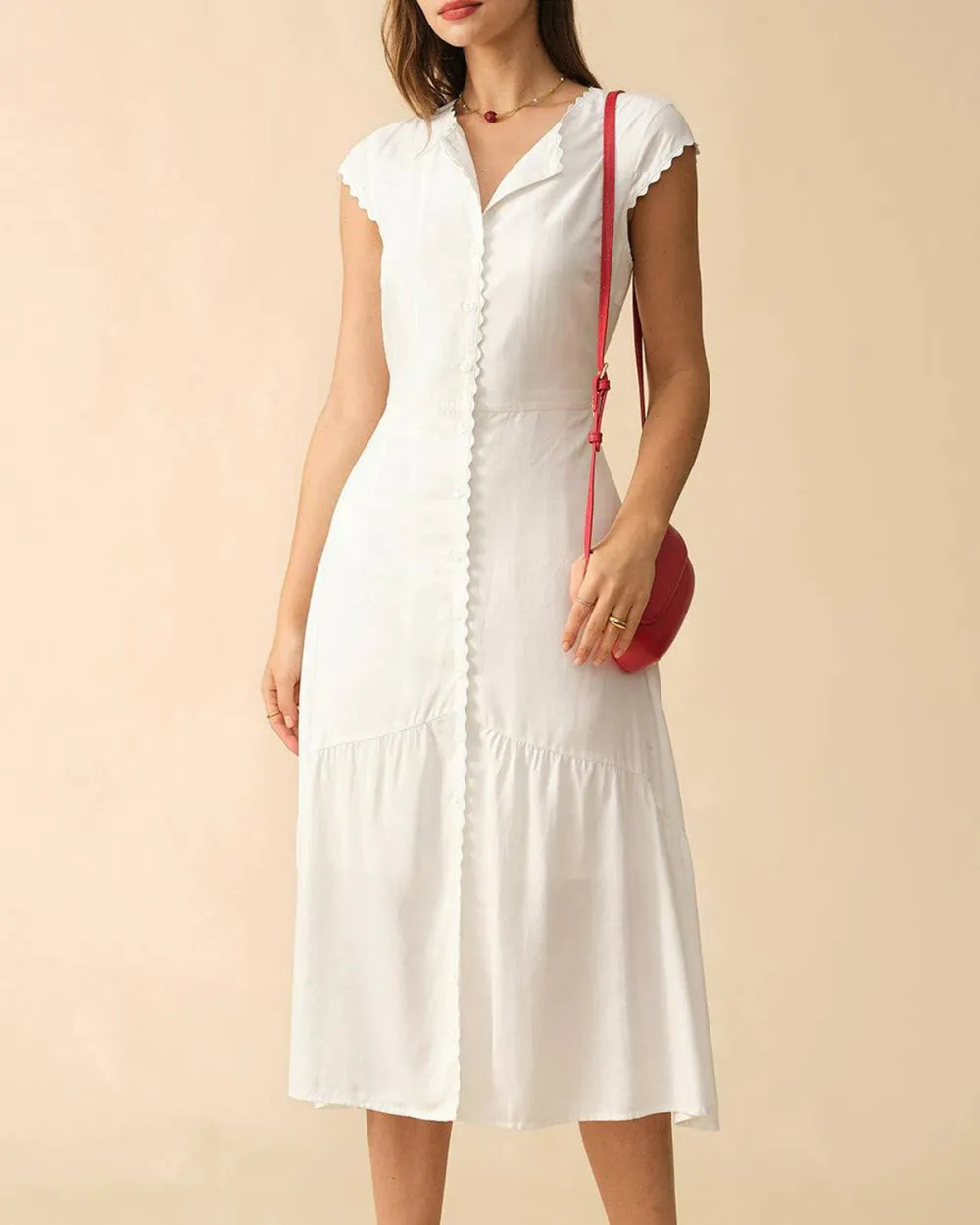 Lapel Collar White Dress