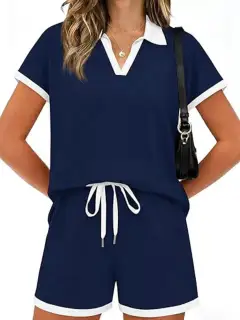Relaxed Drawstring Pocketed Top and Shorts Matching Set