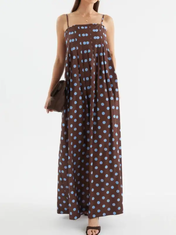 Smocked Polka-Dot Maxi Dress