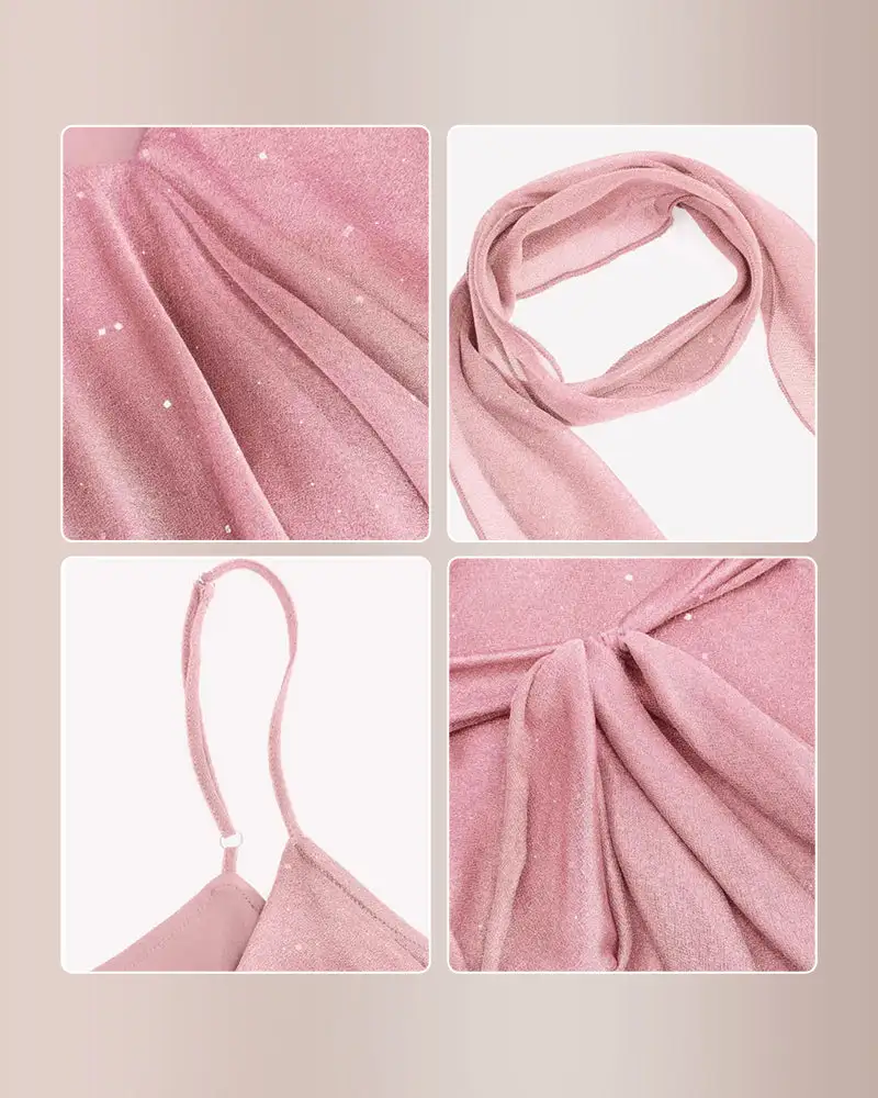 Sparkly Mesh V-Neck Slip Mini Dress with Layered Hem