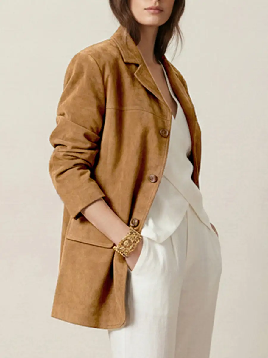 Long Sleeve Relaxed Button Front Solid Color Split Blazer