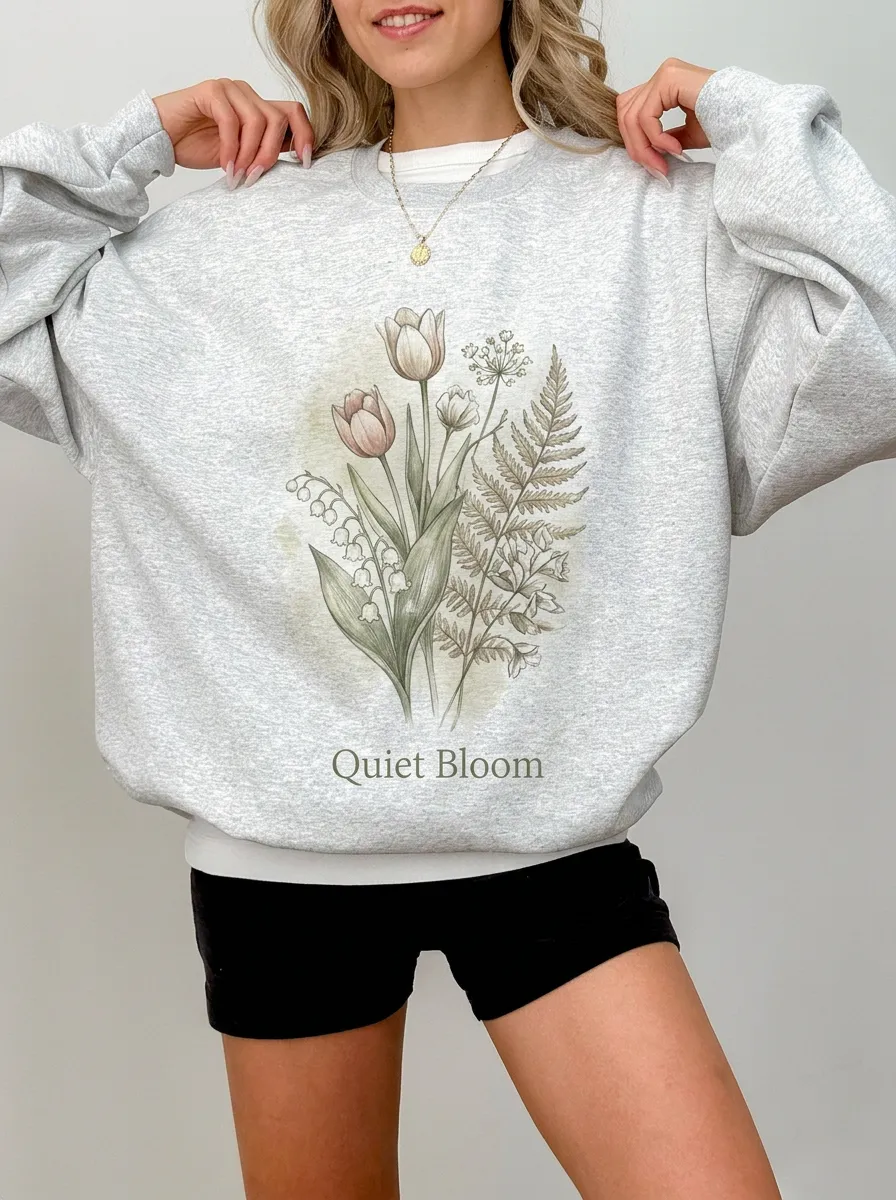 Women's Botanical Nature Lover Quiet Bloom Printed Sweatshirt