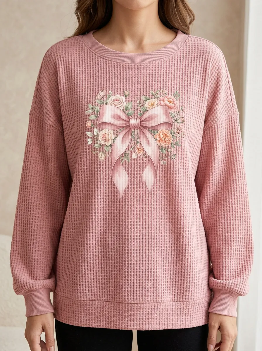 Graceful Hope-Motif Women's Breast Cancer Awareness Waffle Sweatshirt